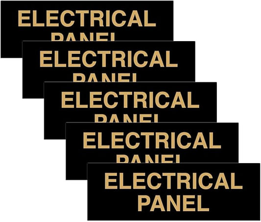 All Quality Basic Electrical Panel Sign - Fire Regulation Safety Compliance Sign - Black/Gold - Small (5 Pack)