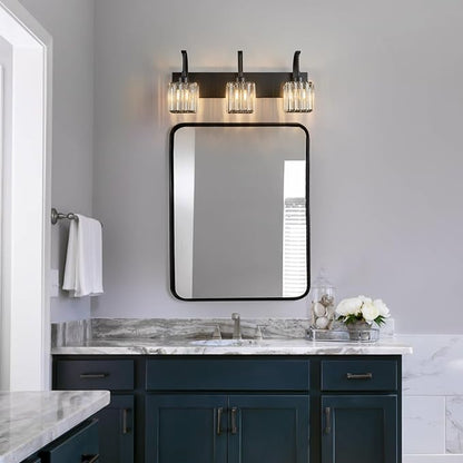 FDPBY Crystal Vanity Lights 3-Light Black Bathroom Vanity Lights Modern Crystal Bathroom Light Fixtures Over Mirror 23.62" Long Vanity Light for Bathroom