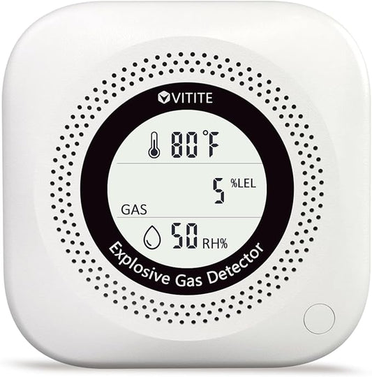 3 in 1 Natural & Propane Gas Detector, Plug in Natural Gas, Propane, Temp, Humidity and Explosive Gas Alarm; Design for Home, Apartment & RV; with LCD Screen (White)