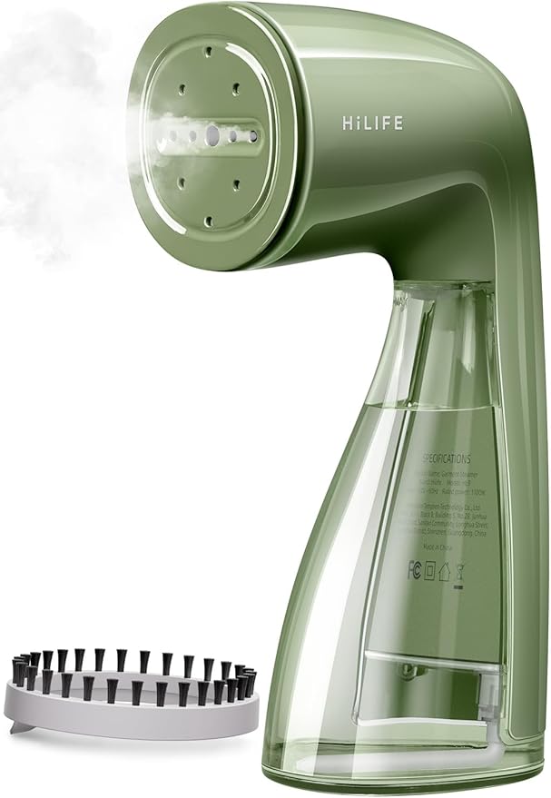 HiLIFE Steamer for Clothes, 1100W Clothes Steamer with Large 300ml Tank, Handheld Clothing Steamer, Fabric Wrinkle Remover, Portable & Compact Travel Size Garment Steamer ONLY FOR 120V (Green)