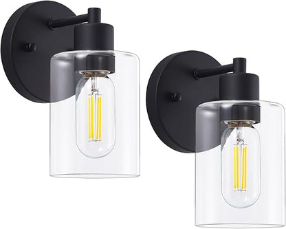 SOPEAS Wall Sconces for Bathroom, Modern Vanity Light Fixtures, Black Wall Mount Lighting Lanterns, Farmhouse Wall Lights with Clear Glass Shade for Bedroom Living Room Mirror Hallway Kitchen（2PACK）