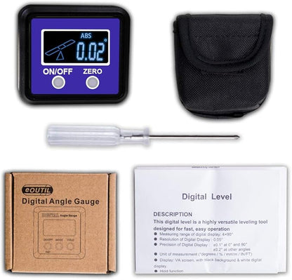 Digital Angle Gauge and Protractor, eOUTIL Digital Angle Finder Inclinometer Level Box with Magnetic Base for Woodworking, Table Saw, Construction, Drilling Machinery, Masonry