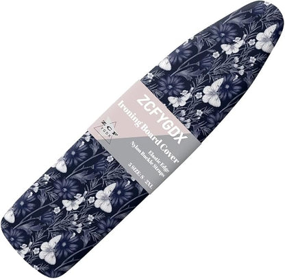 ZCFYGDX Ironing Board Covers Butterfly Blue Flower Print Lightweight & Breathable Anti-Slip & Wear-Resistant (15 x 48 in) Hook & Loop Elastic Edge Easy to Install, Scorch Resistant Decor Size-L