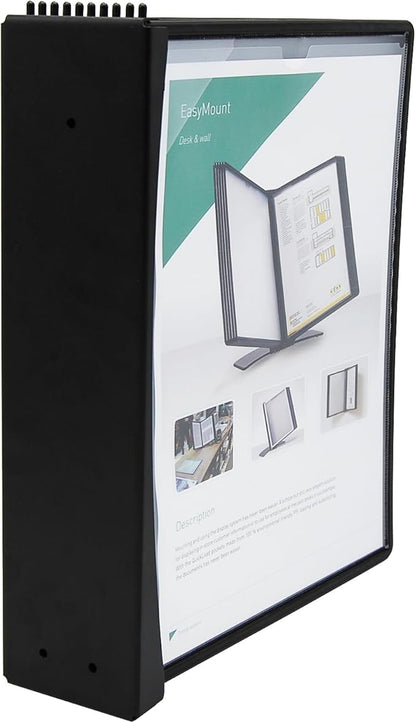 Tarifold DJOIS Wall Mount Reference and Display System – 10 Double-Sided Letter Pockets – 20 Sheet Capacity – Durable ABS & Metal – Easy-Load – Black (EZW771)