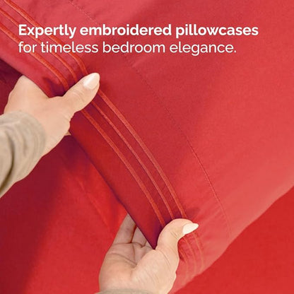 Split Head King Sheet Set – 4 Piece Flex Split Top King Sheets for Adjustable Beds - Fits 14” to 16" Mattress with Deep Pockets - Ultra-Soft, Breathable & Cooling - Luxury Bedding & Wrinkle Free - Red