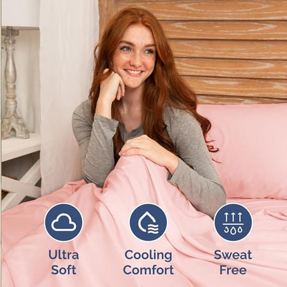 RV Short Queen Sheet Set 60 X 75 - 4 Piece RV Short Queen Bed Sheets - Soft, Breathable & Cooling - Designed for Bunks, Trailers & Campers - Fits 8” to 12" Mattress - Hotel Luxury Bedding - Baby Pink
