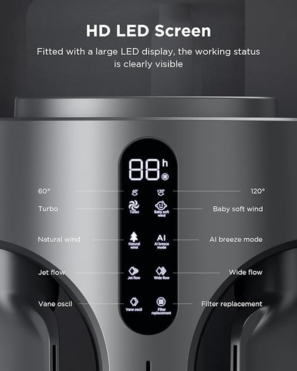 AIRMATE Air Purifier Bladeless Tower Fans, 1500CFM Large Air Volume, 45" 2-in-1 Standing Fan for Bedroom & Home, 28ft/s Velocity, 90° Oscillation, 15H Timer, Low Noise, Silver