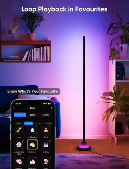 RGB&IC Smart Corner Floor Lamp – 20 W/1100 lm, 24‑Zone DIY & Music‑Sync LED Standing Lamp, App & RF Remote Control, Alexa & Google Home Compatible, Durable Aluminum‑Alloy Base for Living Room Bedroom