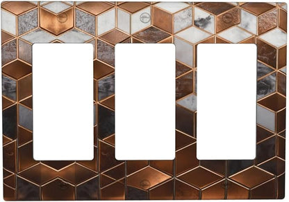 Bvtewkhz Brown Abstract Luxury Modern Geometric Cubic Marble 3 Gang Triple Rocker Decorative Light Switch Covers Electrical Faceplate Switch Plates for Bathroom Kitchen Home
