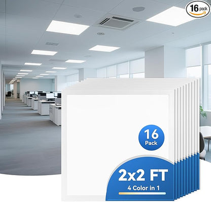 CycevSun 16-Pack 2x2 LED Flat Panel Light - Drop Ceiling, 30/40/50W Selectable, 5500LM, 4CCT 3000K/4000K/5000K/6000K Switchable, 0-10V Dimmable, 100-277V, ETL Listed