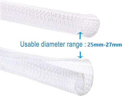 QCSIW 50ft 1 Inch White Cable Sleeve – Split Wire Loom Tubing Cord Protector – Flame Retardant Polyester Cable Management Wrap for Desk, TV, PC – Pet Chew Resistant & Easy to Cut
