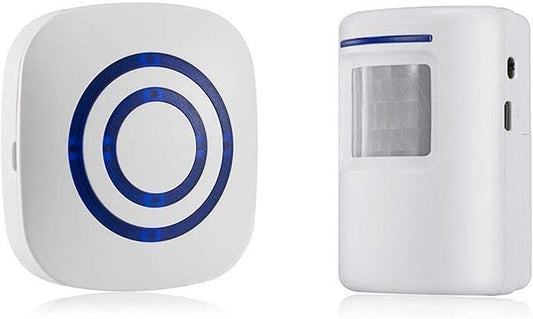 Door Chime,Wireless Business Door Motion Sensor Detector Smart Visitor doorbell Home Security Driveway Alarm with 1 Plug-in Receiver and 1 PIR Detector Weatherproof(White)