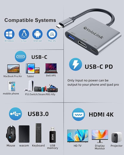Usbc to hdmi Adapter,hdmi to USB c with 100W PD & USB 3.0,4K HDMI to Typec Adapter, USB C Hub Multiport AV Converter Compatible with MacBook,Laptops, iPhone,PC, Nintendo Switch,steam Deck, rog Ally
