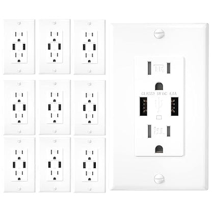EverElectrix 10 Pack 4.8A Wall Outlet with USB Ports 15Amp Duplex USB Wall Outlets Tamper Resistant Outlet Charger, UL Listed, Electrical Outlet with Dual Port, White Outlets Receptacles