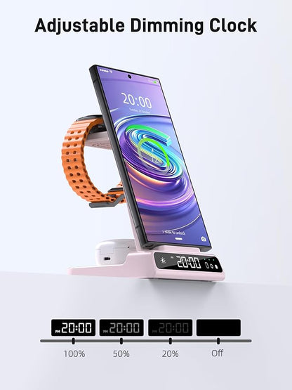 Wireless Charger for Samsung Charging Station, 3 in 1 Android Phone Charger for Samsung Galaxy S25 Ultra/S24 Ultra/S23/Z Fold7/Flip7, Galaxy Watch 8/8 Classic/Ultra/7/6/5, Galaxy Buds 3 Pro/3(Pink)