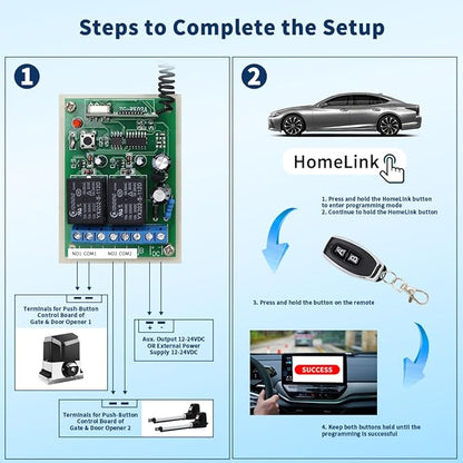 TOPENS HLR01 HomeLink Compatible Universal Receiver with Remote Control Transmitter for Automatic Swing Sliding Gate Opener Garage Door Opener, Security Gate Operator Accessory