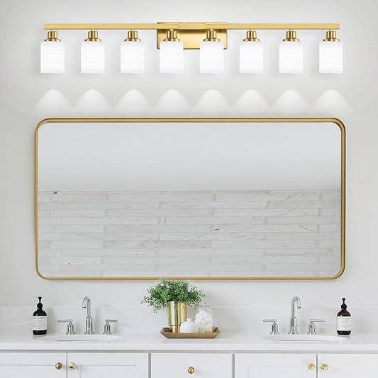 DIKAIDA 52inch Gold Bathroom Light Fixtures, Modern Bathroom Vanity Light with Milky White Glass Shade, Gold Wall Lamp Sconces for Mirror Bedroom, Living Room Hallway