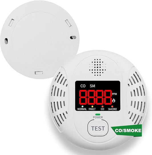 Vzmcov Carbon Monoxide and Smoke Detector Equipped with LCD Display, Battery Powered, Dual Sensor Alarm, 85dB Voice Alarm and Real-time CO Tracking, Suitable for Home/Kitchen/Bedroom/RV 1-Pack