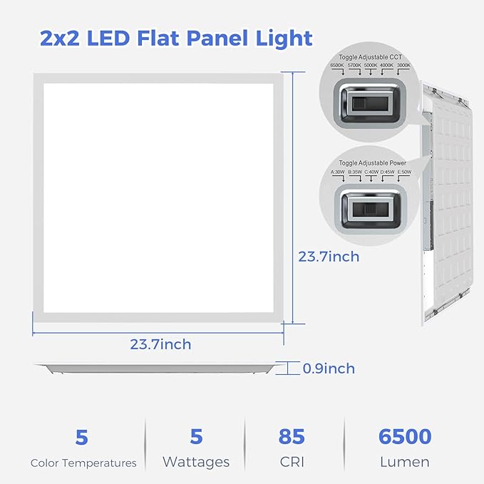Aphyni 48 Pack 2x2 LED Flat Panel Light, Dimmable Office Kitchen Flush Mount Ceiling Light Panel,Bright 6500LM,Dimmable,Selectable Features, 3000K/4000K/5000K/5700K/6500K, 30W/35W/40W/45W/50W