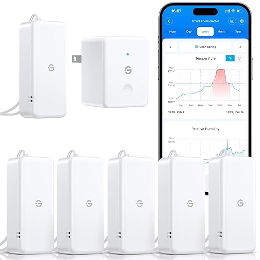 GoveeLife 2.0 WiFi Hygrometer Thermometer 6 Pack, Smart Humidity Temperature Sensor with App Notifications, Temperature Humidity for Bedroom, Wine Cellar, Basements（Only Support 2.4G Wi-Fi）