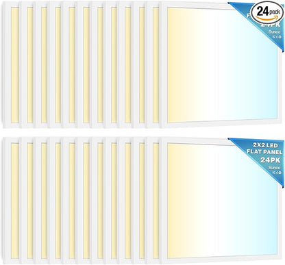 Sunco 24 Pack 2x2 LED Flat Panel Light, Dual Selectable CCT 4000K/5000K/6000K & Selectable Wattage 30W/35W/40W, 5200 Lumens, Dimmable 0-10V, Back-Lit Troffer Replacement Light Fixture ETL
