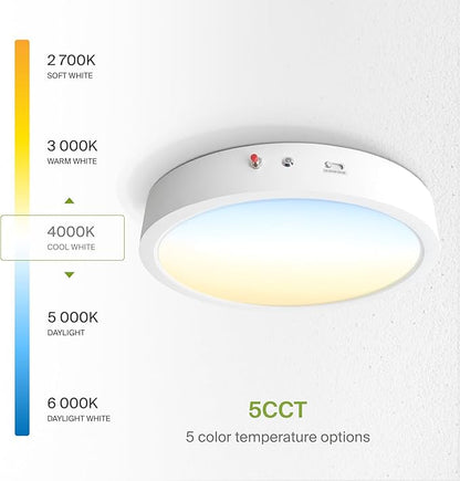 ASD LED 12" Round Flush Mount Ceiling Light Fixture, Low Profile Surface Lighting | 5CCT, Dimmable, Battery Backup, ETL Listed | 24W 2100LM 2700-6000K 120V | Kitchen, Hallway Lamp | White, 12 Pack