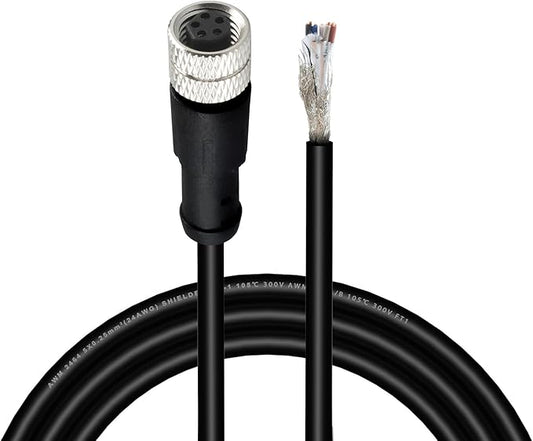 Lonlonty M8 Cable 5 Pin 6.5Ft/2M Female B Coding Circular Connector Cable Shielded IP67 Waterproof Single End Cable B Code