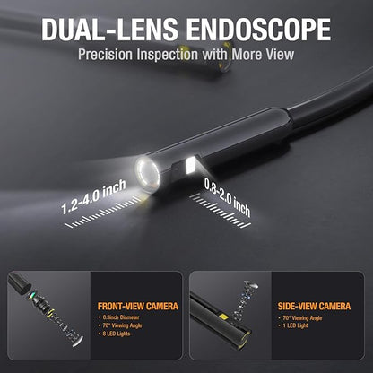 Dual Lens Endoscope with Light, Teslong USB-C Inspection Camera with 8+1 LED Lights, Flexible Waterproof Fiber Optic Snake Scope Compatible with iPhone 15, Android(16.5FT)