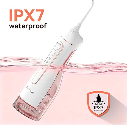 Cordless Portable Water Flosser with 300ML Tank: Rechargeable Oral Irrigator with 5 Tips for Travel, Braces Care and Sensitive Gums, IPX7 Waterproof Teeth Cleaning Device(Pink)