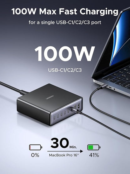 UGREEN Nexode 200W GaN USB C Charging Station, 8-Port Desktop Charger with PD 100W for MacBook Pro 16"/Air, Dell XPS, iPad Pro, iPhone 17/16/15, Galaxy S25/S24, Pixel 10/9