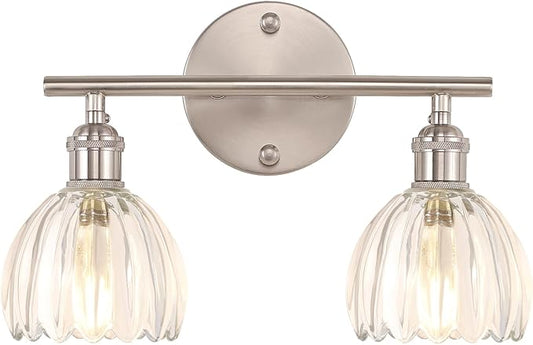 Shenmoyl Bathroom Light Fixtures, 2-Light Vanity Wall Light Over Mirror with Clear Tulip Glass Shade for Bedroom Living Room (Bulb Not Included), Satin Nickel