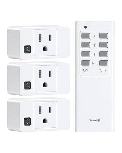 Remote Control Outlet, 200FT Long Range Wireless Light Switch, Mini Electrical Outlet Plug, 15A/1875W High-Power Switch for Lights, Fans, Household Appliances, FCC & ETL Listed (3 Outlets + 1 Remote)