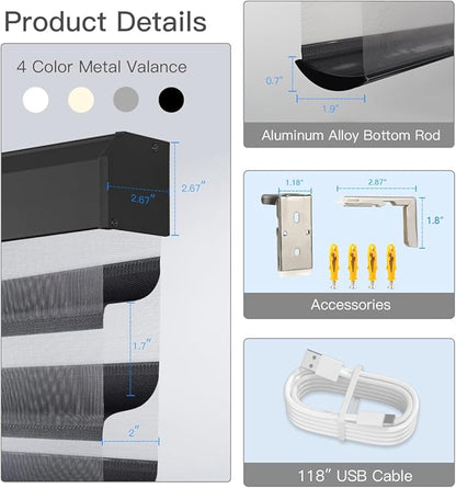 Tokblind Motorized Sheer Shade with Remote Control, Light Filtering Electric Roller Blind Compatible with Alexa via Hub, Rechargeable Smart Window Shade Custom Size (Light Filtering Black)