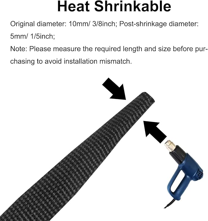 MECCANIXITY Braided Cable Sleeves Heat Shrinkable Fabric Sleeving, 3/8" 40ft Black 2:1 Ratio Heat Shrinkable Cord Protector for Harness Cable, Network Cable Protection, Cable Management