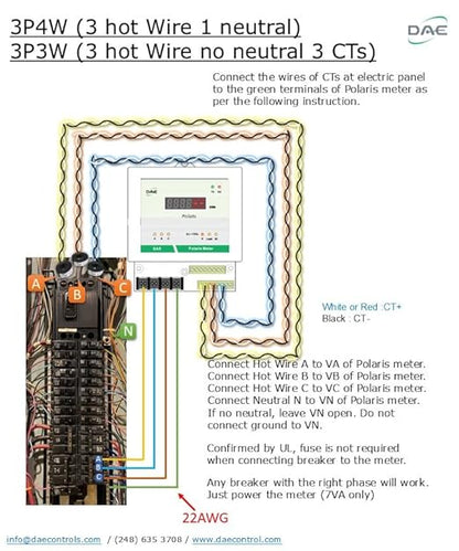 DAE P254-3000 KIT, UL 3000A kWh meter3 Phase 120-480V 50/60Hz RS485, 3 Split CTs (3", 5" Inner Dimension)