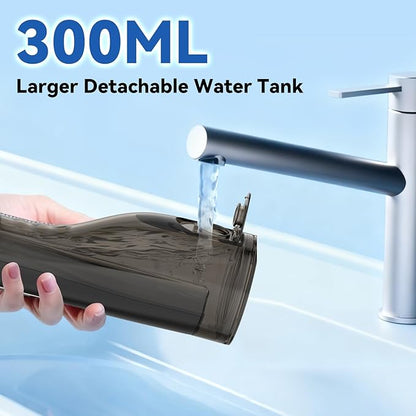 Cordless Portable Water Flosser with 300ML Tank: Rechargeable Oral Irrigator with 5 Tips for Travel, Braces Care and Sensitive Gums, IPX7 Waterproof Teeth Cleaning Device(Black)
