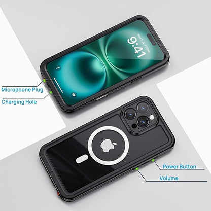 Lanhiem Magnetic for iPhone 16 Pro Case, IP68 Waterproof Case with Screen Protector [Built in Camera Protector], Heavy Duty Shockproof MagSafe Phone Case for iPhone 16 Pro - 6.3” (Black)