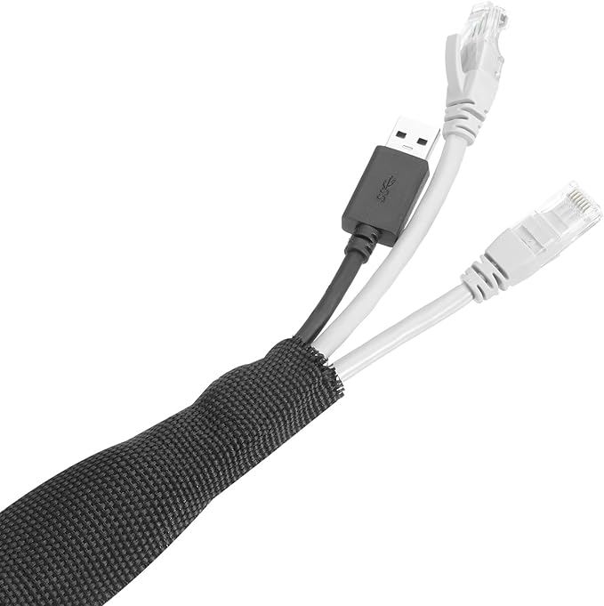 MECCANIXITY Braided Cable Sleeves Heat Shrinkable Fabric Sleeving, 1 1/4" 10ft Black 2:1 Ratio Heat Shrinkable Cord Protector for Harness Cable, Network Cable Protection, Cable Management