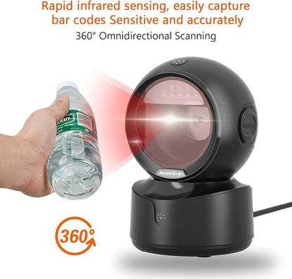 NetumScan Automatic Omnidirectional Desktop Barcode Scanner, Hands-Free USB Wired QR Barcode Reader, 1D 2D Bar Code Image Sensing for Warehouse, Supermarket, Retail Store, Bookstore Pos System