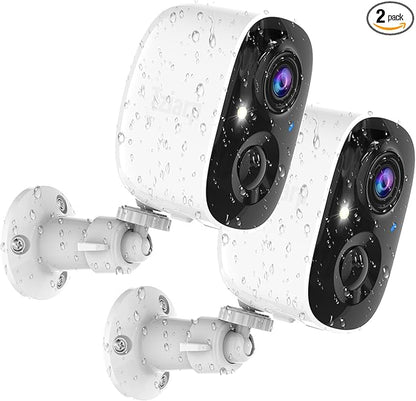 Security Cameras Wireless Outdoor,2K Indoor WiFi Wireless Cameras,Outside Battery Powered Cameras for Home Security,AI Motion Detection,Color Night Vision,Spotlight,Siren Alarm,SD/Cloud Storage,2Pack