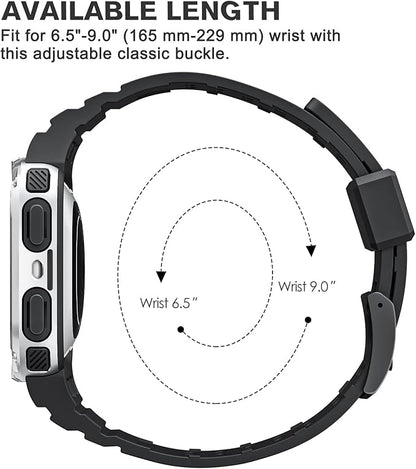 FINTIE Bands with Case Compatible with Fitbit Versa 4/3/2/1/Versa Lite/Fitbit Sense 2/Sense, Protective Case Strap Rugged Sport Band Men, Black/Silver