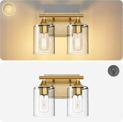 XPEHK Gold Vanity Lights for Bathroom,2-Light Bathroom Light Fixtures,Brushed Brass Gold Wall Sconce Lighting,Modern Wall Lamp for Mirror Bedroom Vanity Table Hallway