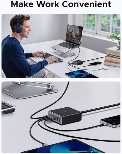 UGREEN 100W USB C Charging Station, 6-Port GaN Desktop Charger with 4 USB-C & 2 USB-A, Smart Power Distribution for MacBook Pro/Air, Dell XPS, iPad, iPhone 17/16/15, Galaxy S25/S24, Pixel 10/9