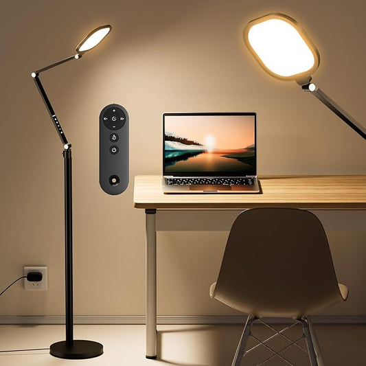 LitONES Ring Light with Stand, 15W Dimmable Zoom Lighting for Computer, Home Office, Reading, Video Calls, 66 Inches Floor Lamp with Flexible Swing Arm, AC Plug, Remote, Memory & Timer CRI >95