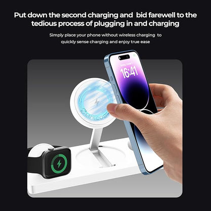 Wireless Charger Station 3 in 1, Fast Charging for iPhone 15/14/13/12 Pro/Max/Mini/Plus, Apple Watch 8/7/6/SE/5/4/3/2, AirPods 3/2/Pro/Pro 2, with Adapter (White)