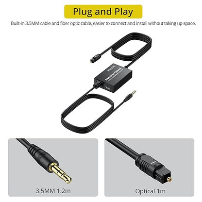 PROZOR 3.5mm to SPDIF Converter Analog to Digital Audio Cable ADC Adapter for Enhanced Sound Toslink Optical Output 3.5mm to Optical Cable for Gaming Consoles Computers and Projectors etc