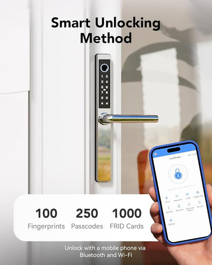 Electronic Smart Door Lock Fingerprint Door Lock with Keypad，Smart Lock for Front Door Children Proof IC Card,40–90mm Multipoint Locks (Not Suitable Patio Mortise Lock)(OSP Mirror Silver)