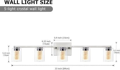 SADENICEL 5 Light Bathroom Light Fixtures, Brushed Nickel Vanity Lights Crystal Dimmable LED White/Neutral/Warm Bathroom Lights Over Mirror for Bathroom, Bedroom,Living Room (5 Light)