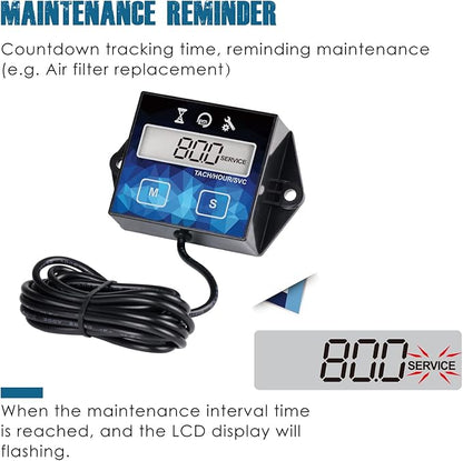 2 Pieces Runleader Small Engine Timer, Digital Tachometer, Maintenance Reminder, Battery Replaceable, User Shutdown, for ZTR Lawn Mower Tractor Generator Marine Outboard ATV (2)