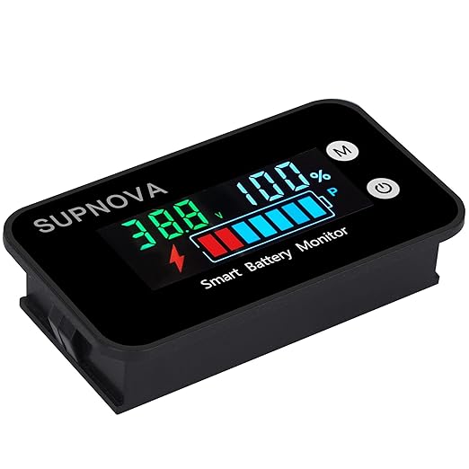 Battery Monitor12v 24v 36v 48v 60v 72v, Car,Golf cart Battery Tester Digital Display Capacity 7-100V Voltage Monitor Capacity Percentage Tester with Buzzer Alarm and Temperature(Not Waterproof)